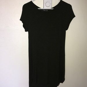 Olive green dress with little black stripes